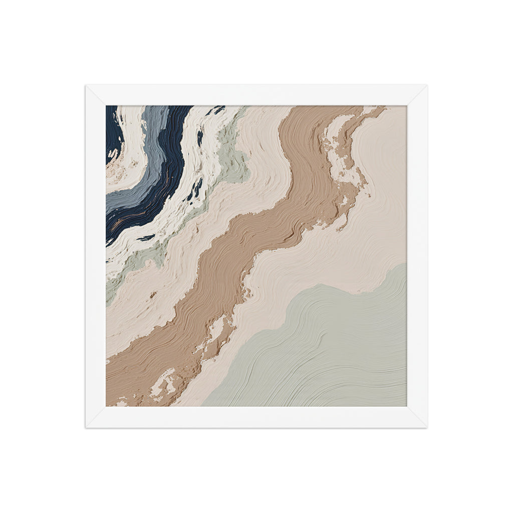 Spall framed paper artwork with fractured stone-like layers and linear fissures, shown on white.