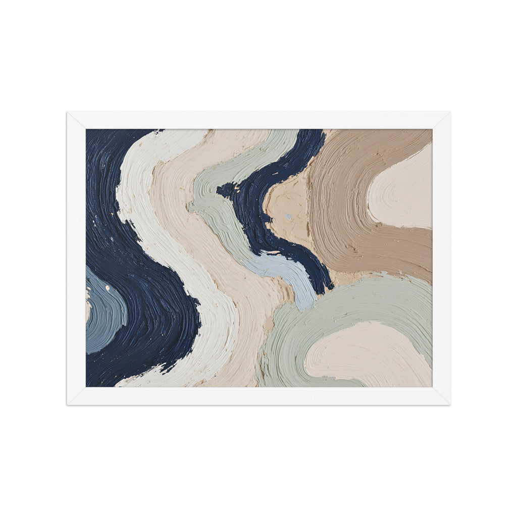 Alluvia framed paper artwork with layered earth tones and flowing mineral textures, shown on white.