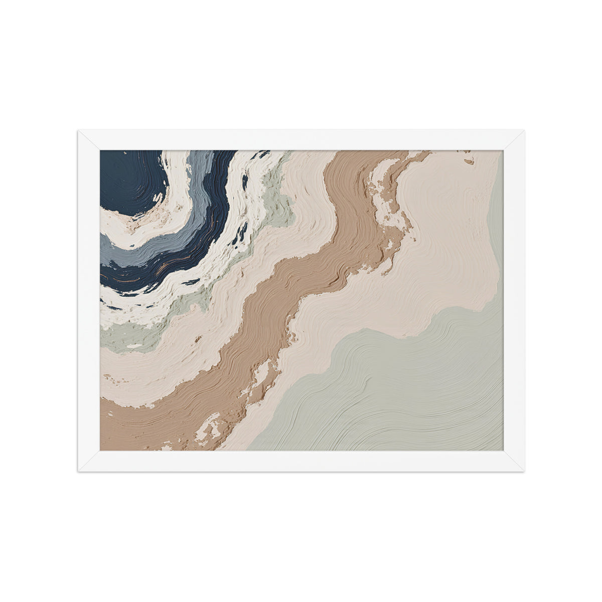 Spall framed paper artwork with fractured stone-like layers and linear fissures, shown on white.