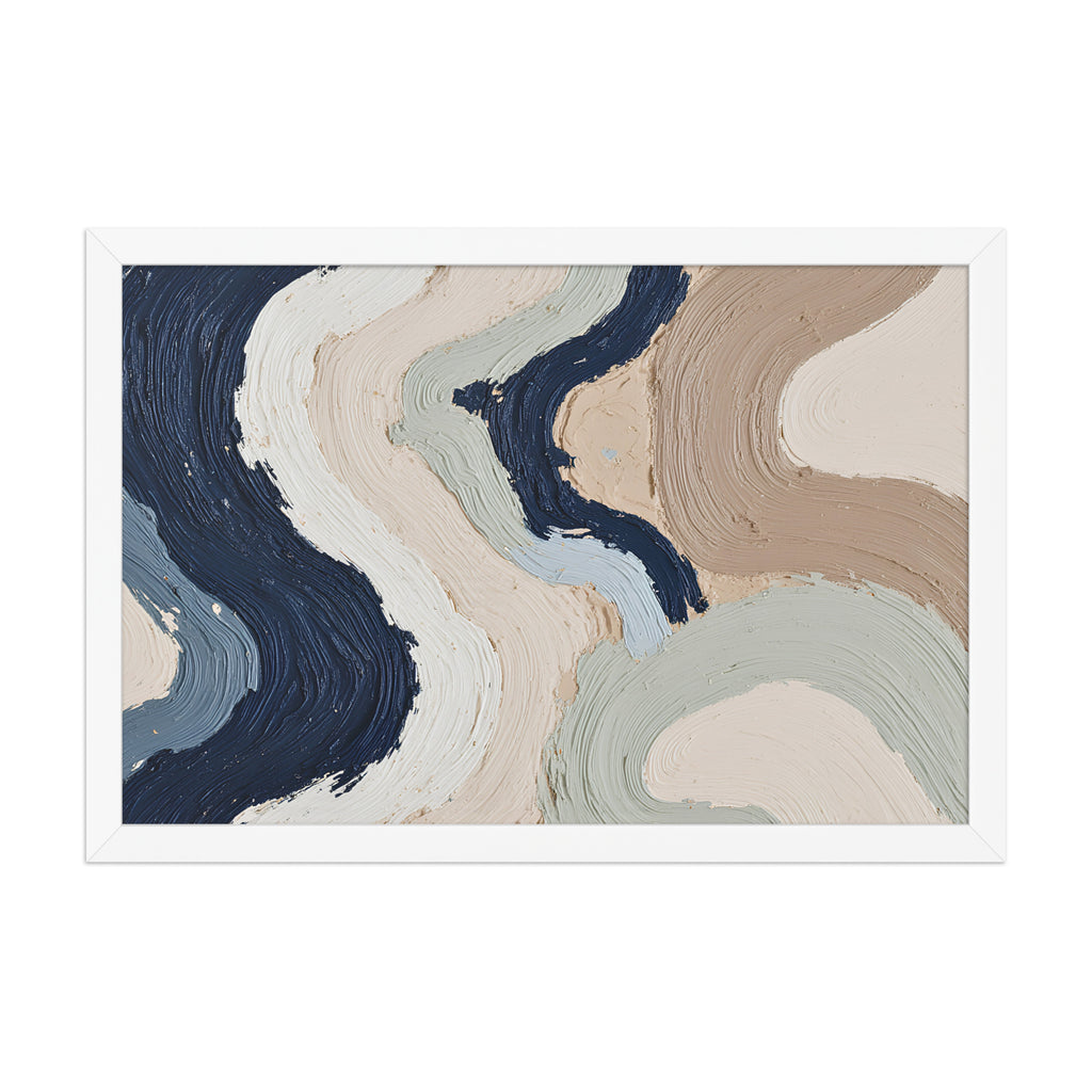 Alluvia framed paper artwork with layered earth tones and flowing mineral textures, shown on white.