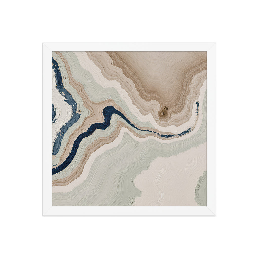 Terrace framed paper artwork with stepped stone-like shelves and warm mineral gradients, shown on white.