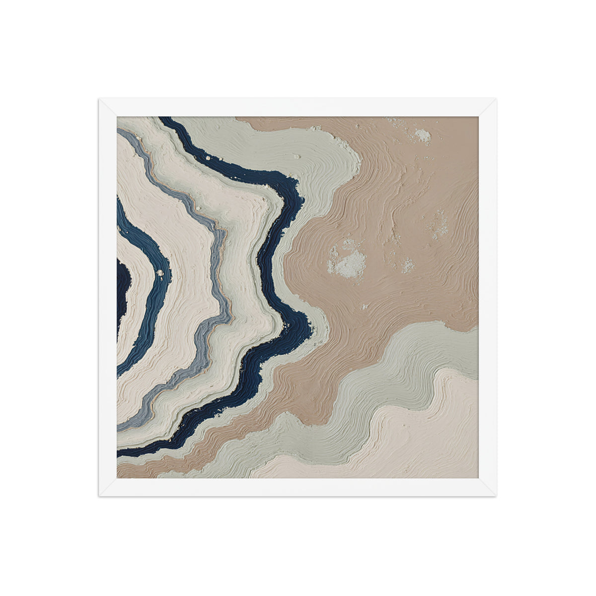Karst framed paper artwork with limestone-like textures and deep charcoal shadows, shown on white.