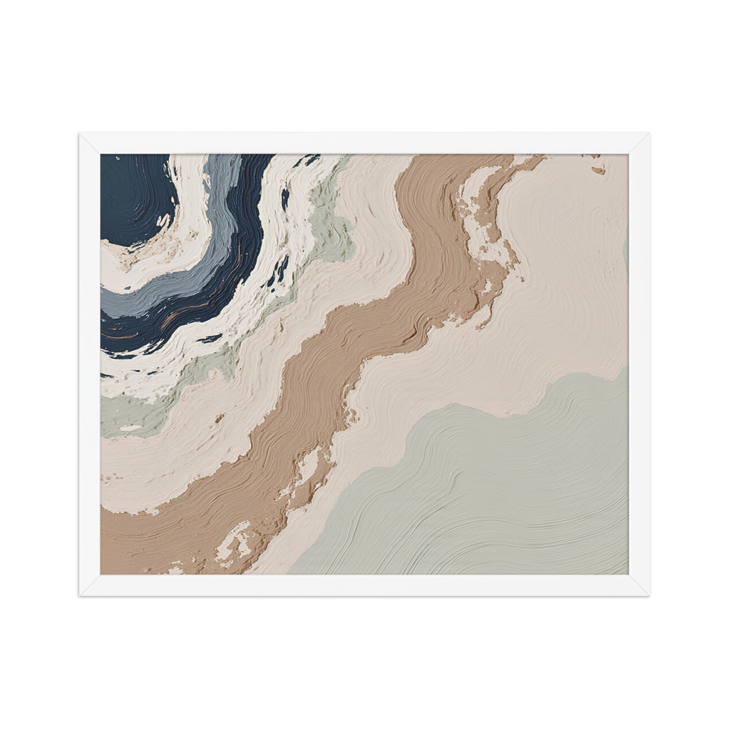 Spall framed paper artwork with fractured stone-like layers and linear fissures, shown on white.