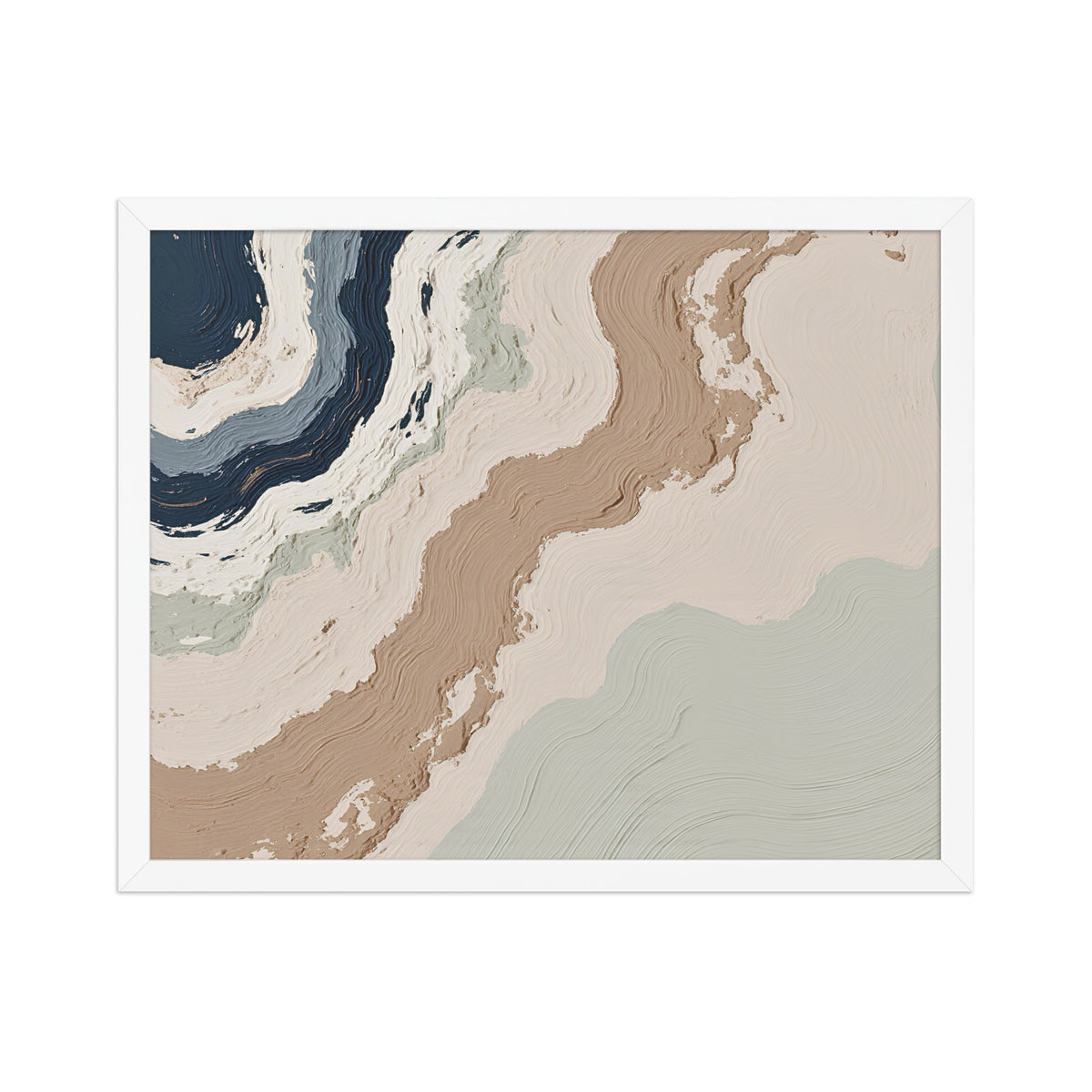 Spall framed paper artwork with fractured stone-like layers and linear fissures, shown on white.