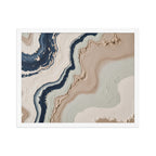 Striata framed paper artwork with rhythmic bands of mineral color and sediment-like layers, shown on white.