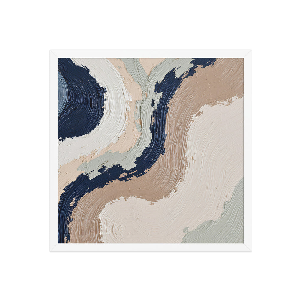 Loess framed paper artwork with warm ochre, taupe and sandstone-like textures, shown on white.