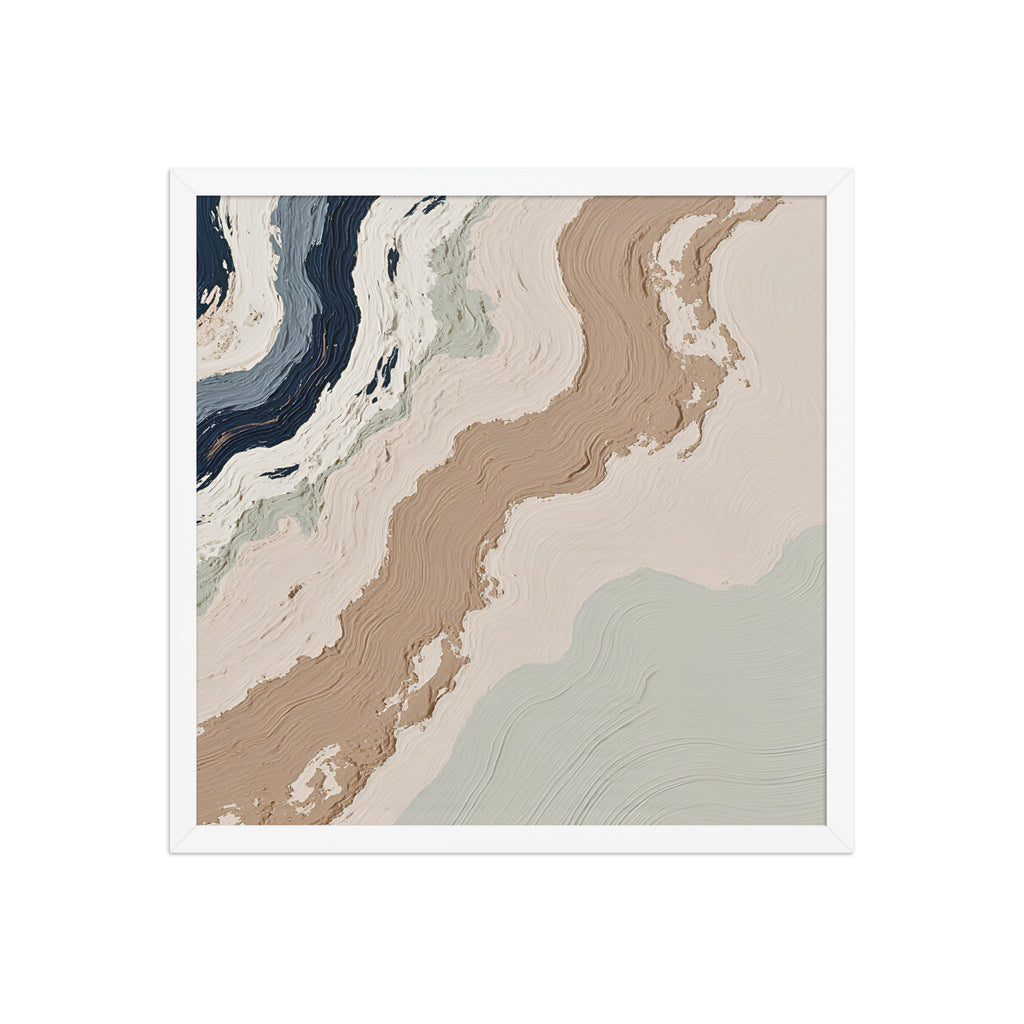 Spall framed paper artwork with fractured stone-like layers and linear fissures, shown on white.