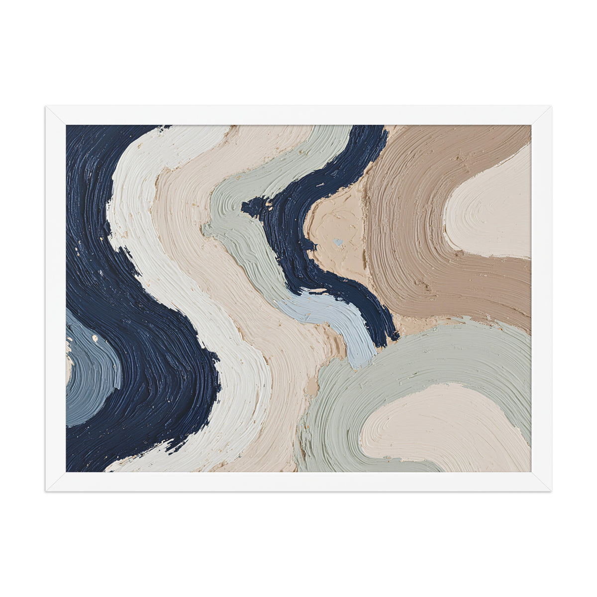 Alluvia framed paper artwork with layered earth tones and flowing mineral textures, shown on white.