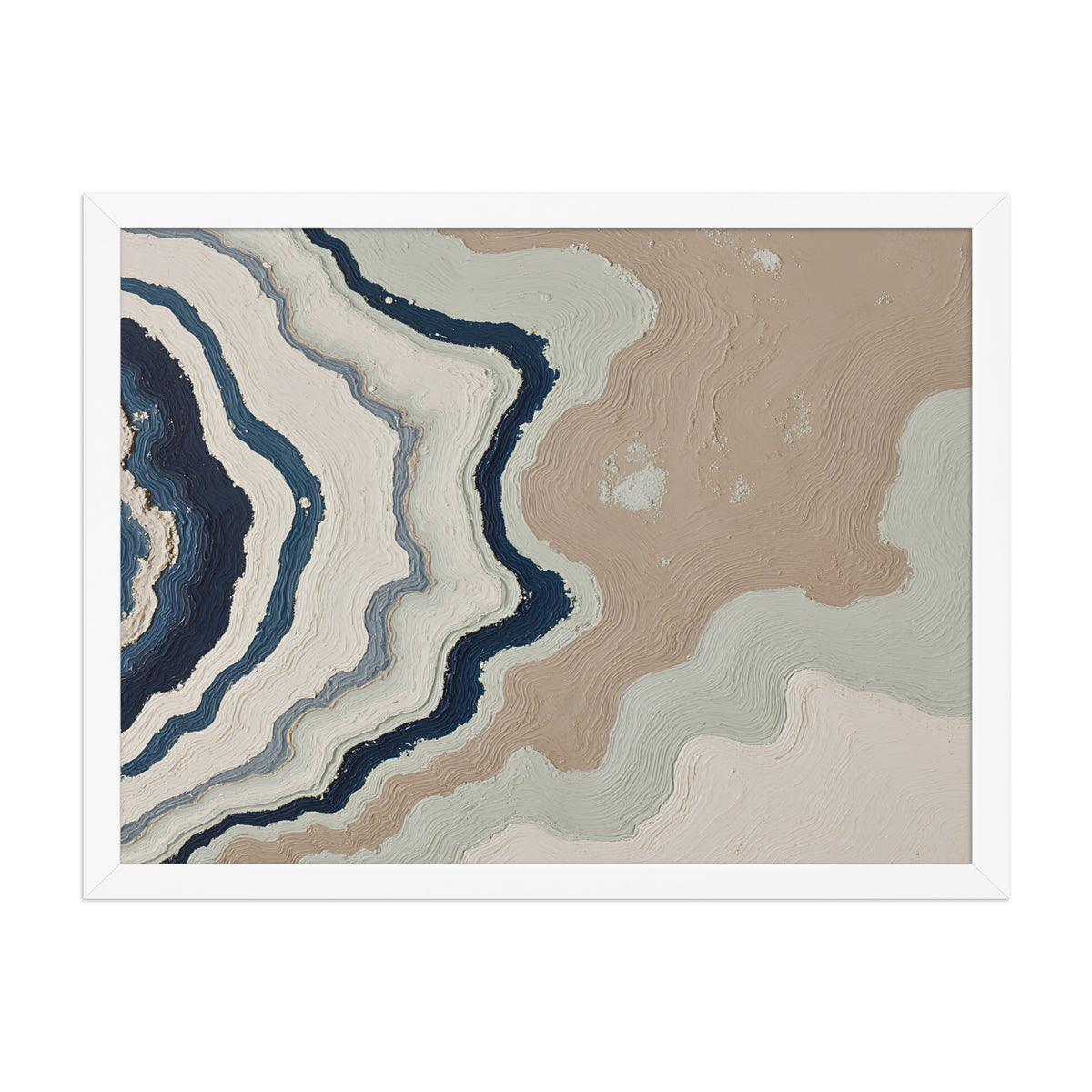 Karst framed paper artwork with limestone-like textures and deep charcoal shadows, shown on white.