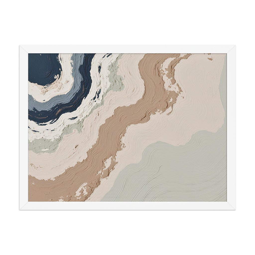 Spall framed paper artwork with fractured stone-like layers and linear fissures, shown on white.