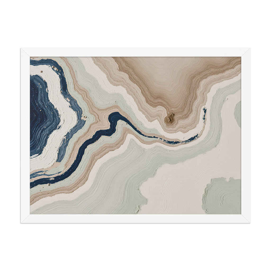 Terrace framed paper artwork with stepped stone-like shelves and warm mineral gradients, shown on white.