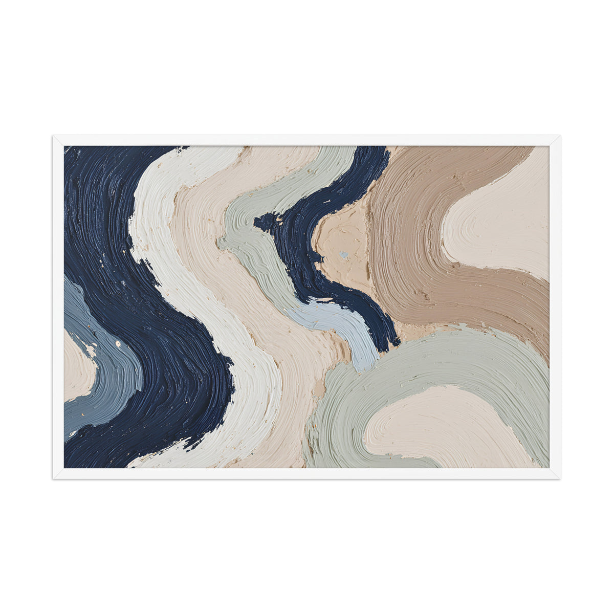 Alluvia framed paper artwork with layered earth tones and flowing mineral textures, shown on white.