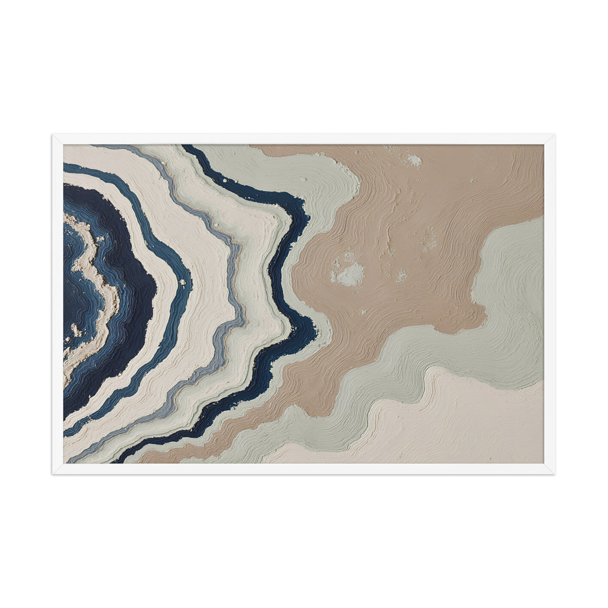 Karst framed paper artwork with limestone-like textures and deep charcoal shadows, shown on white.