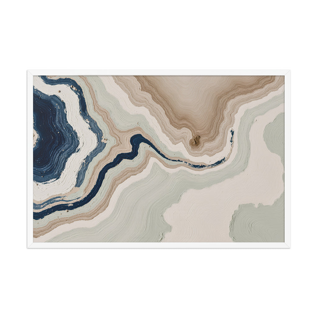Terrace framed paper artwork with stepped stone-like shelves and warm mineral gradients, shown on white.