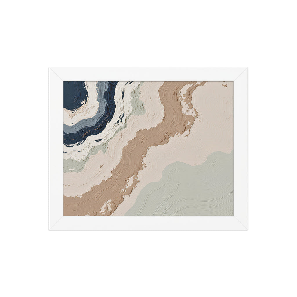 Spall framed paper artwork with fractured stone-like layers and linear fissures, shown on white.