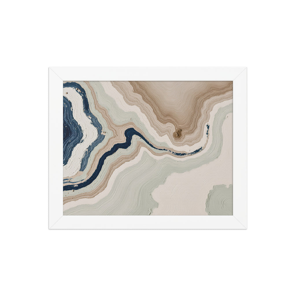 Terrace framed paper artwork with stepped stone-like shelves and warm mineral gradients, shown on white.