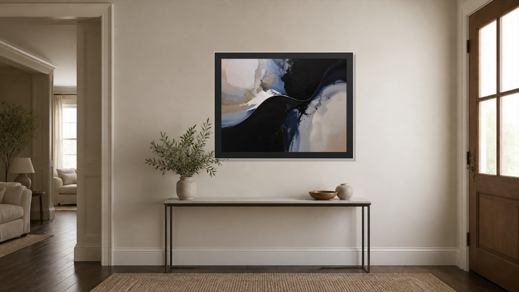 Reduction framed paper at 24x36 inch (landscape) scale in a premium residential entry/foyer