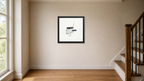 Relay framed paper at 16x16 inch (square) scale in a premium residential stair landing