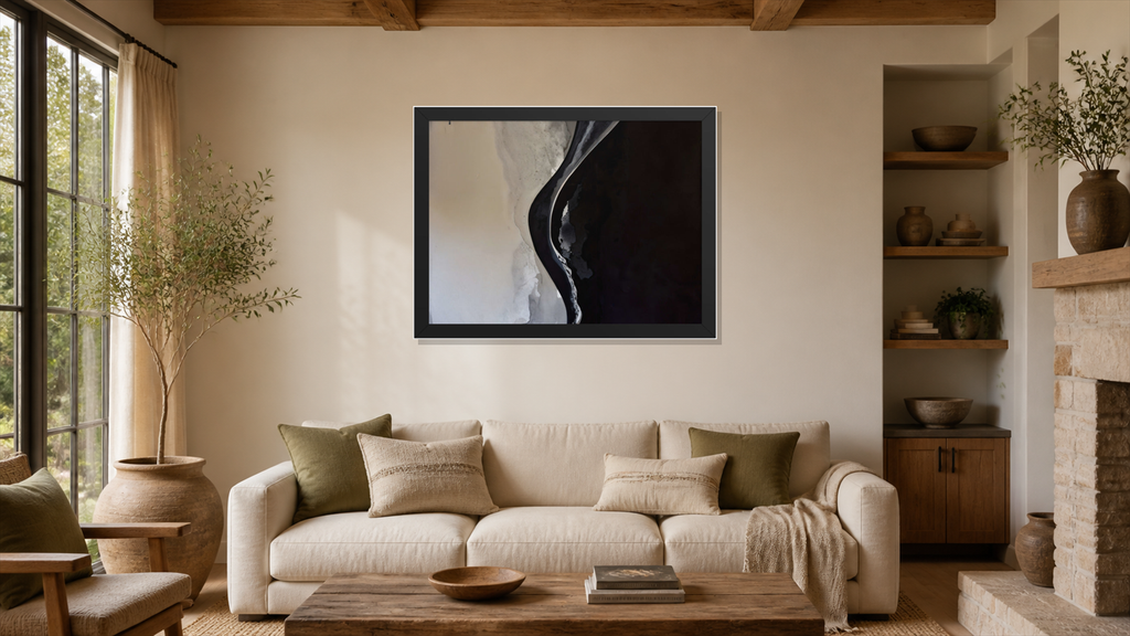Sublimation framed paper at 24x36 inch (landscape) scale in a premium residential living room