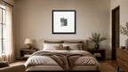 Sushi framed paper at 16x16 inch (square) scale in a premium residential bedroom