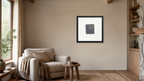 Tuna framed paper at 16x16 inch (square) scale in a premium residential reading nook