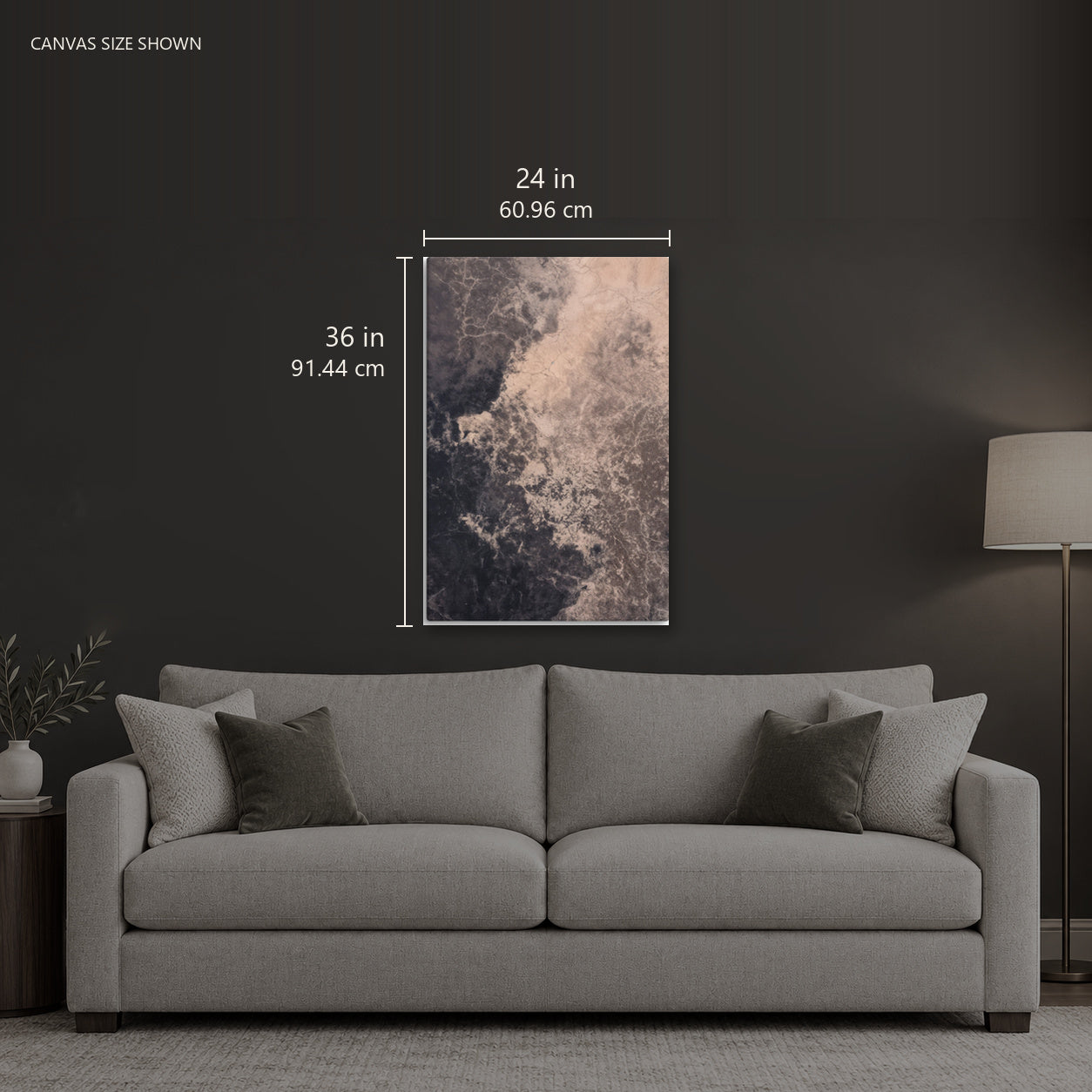 AGE — Canvas shown: 24 W × 36 H in (60.96 × 91.44 cm). Room reference; other formats and framed outside dimensions differ.