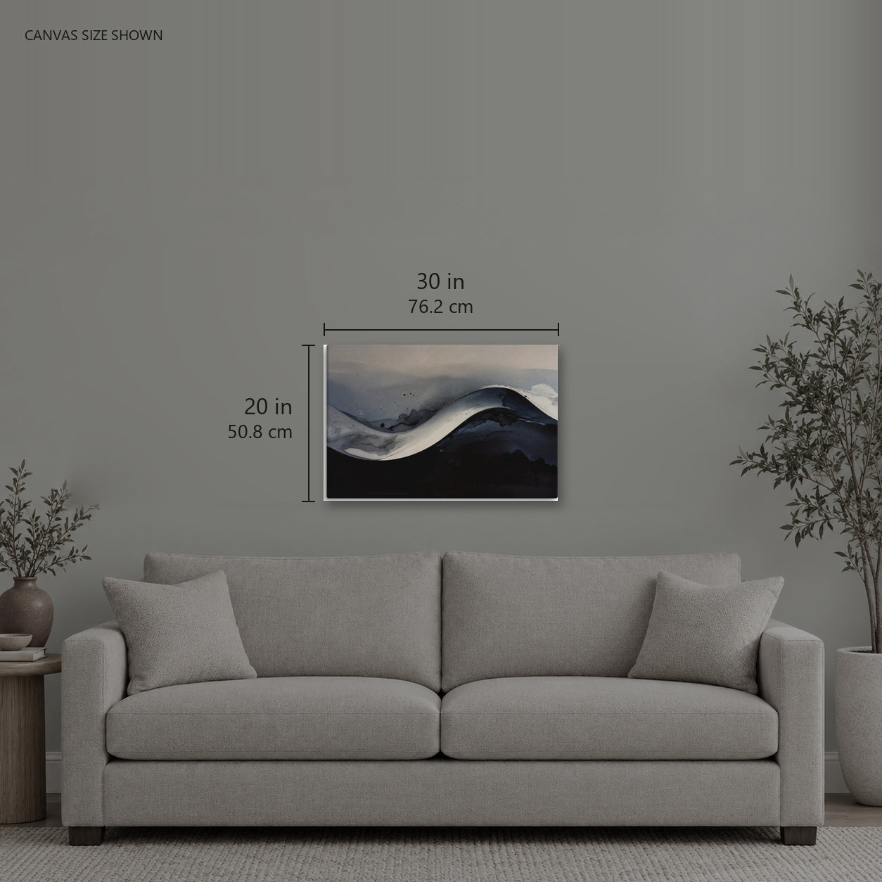 GRADIENT — Canvas shown: 30 W × 20 H in (76.2 × 50.8 cm). Room reference; other formats and framed outside dimensions differ.