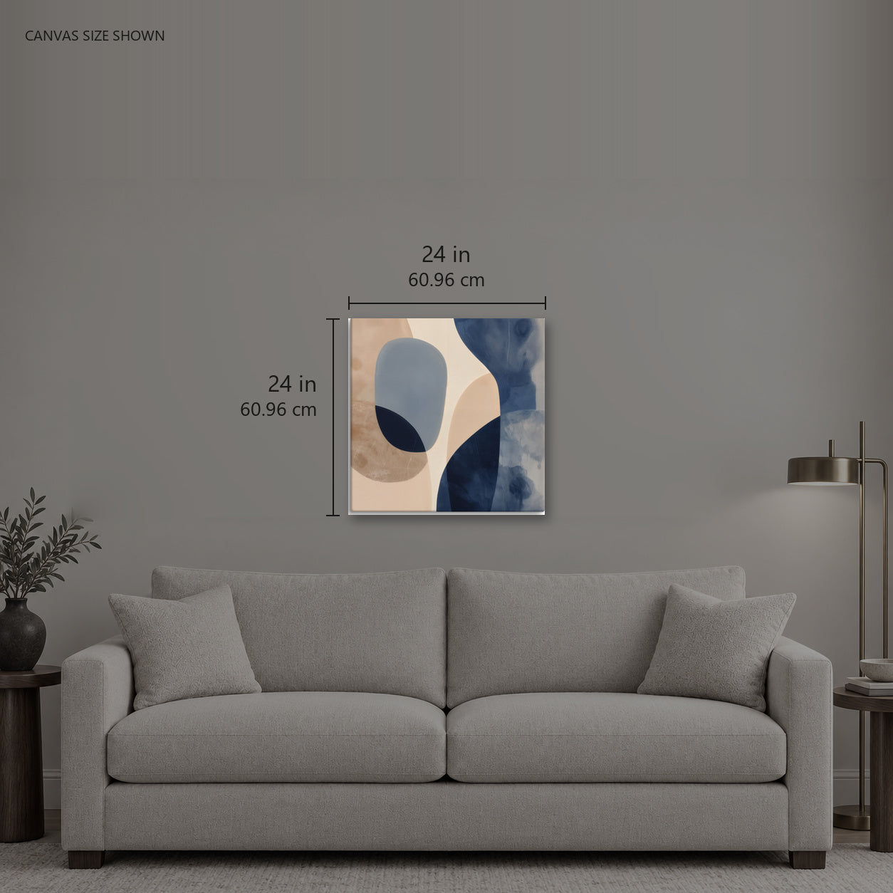 HARBOR — Canvas shown: 24 W × 24 H in (60.96 × 60.96 cm). Room reference; other formats and framed outside dimensions differ.
