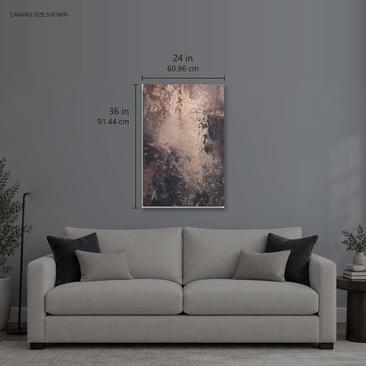 MORAINE — Canvas shown: 24 W × 36 H in (60.96 × 91.44 cm). Room reference; other formats and framed outside dimensions differ.
