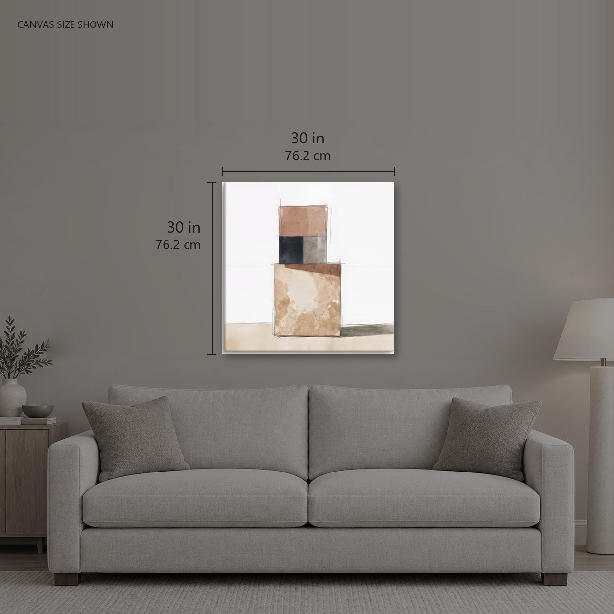 AGGREGATE — Canvas shown: 30 W × 30 H in (76.2 × 76.2 cm). Room reference; other formats and framed outside dimensions differ.