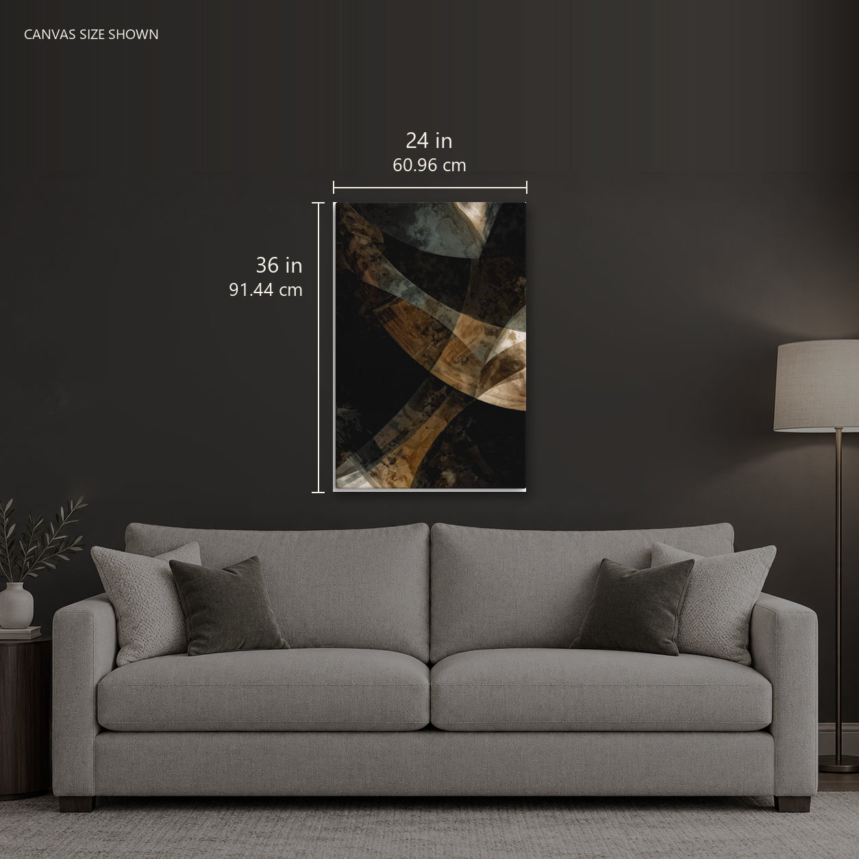 ASHLAR 633 — Canvas shown: 24 W × 36 H in (60.96 × 91.44 cm). Room reference; other formats and framed outside dimensions differ.