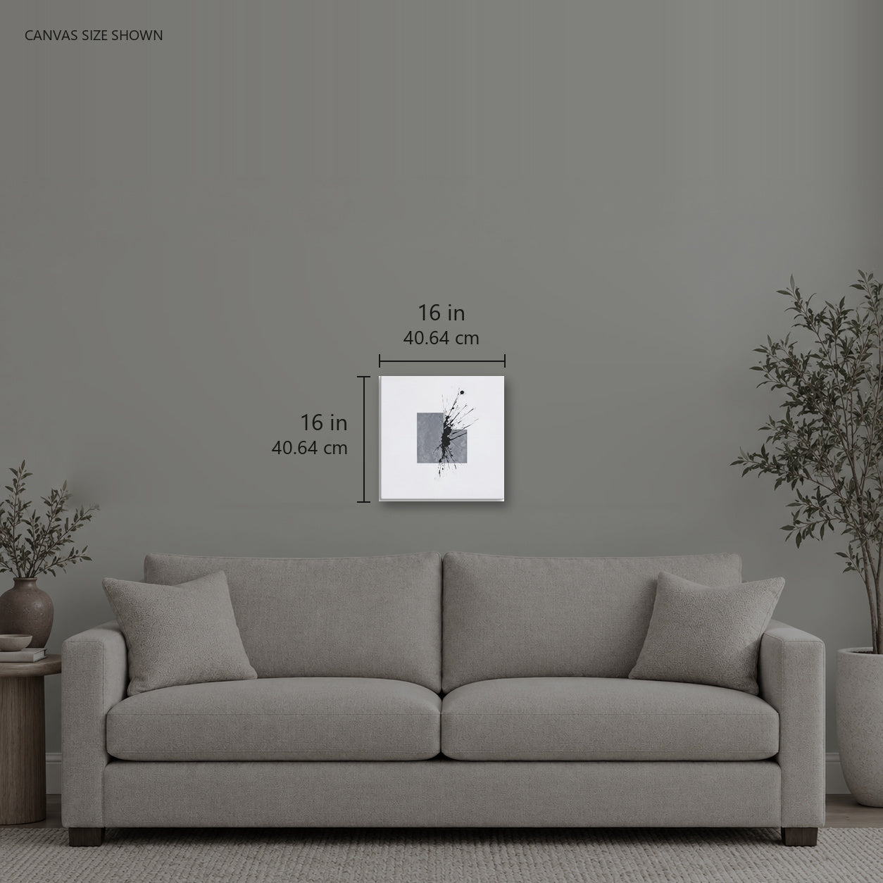 Atlas — Canvas shown: 16 W × 16 H in (40.64 × 40.64 cm). Room reference; other formats and framed outside dimensions differ.