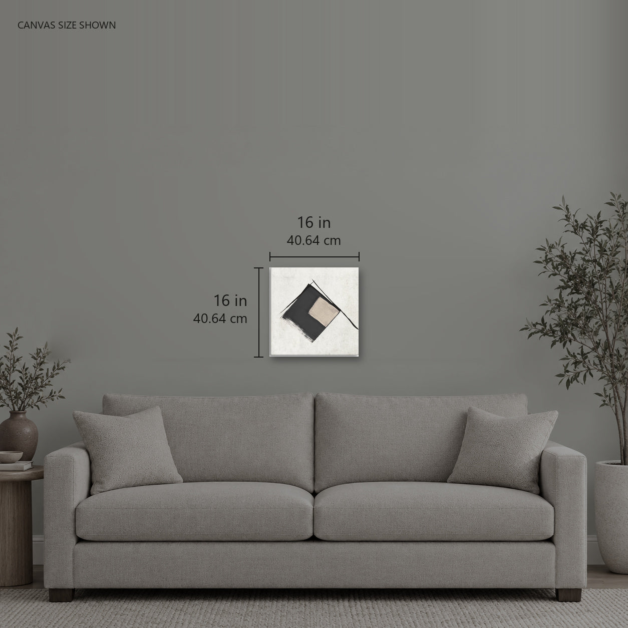 Bento — Canvas shown: 16 W × 16 H in (40.64 × 40.64 cm). Room reference; other formats and framed outside dimensions differ.