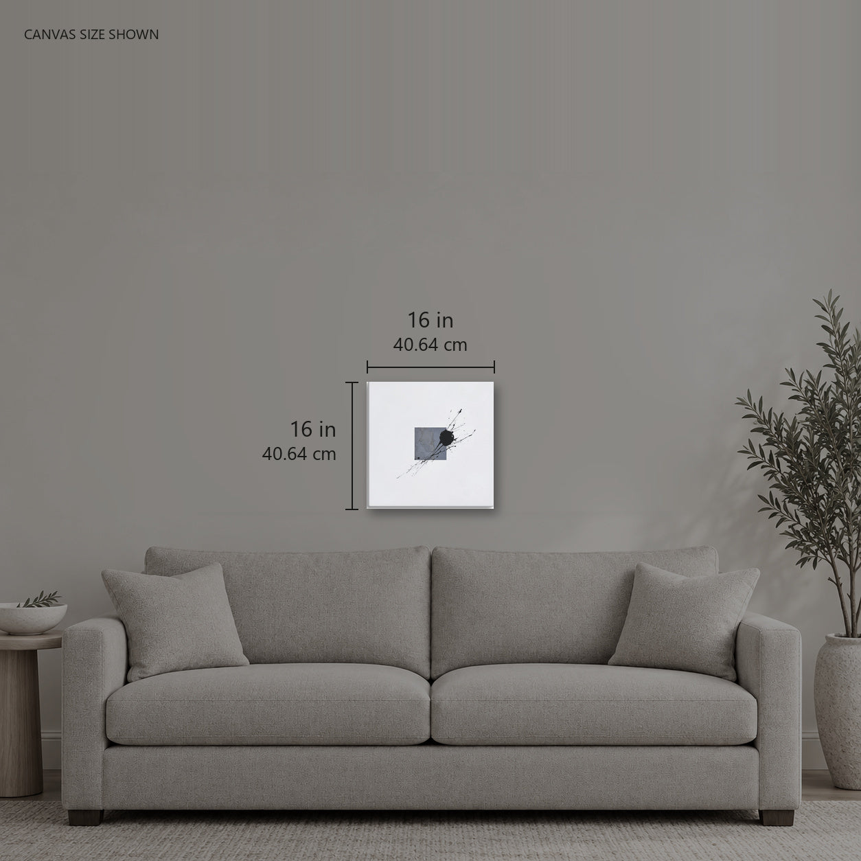 Juggernaut — Canvas shown: 16 W × 16 H in (40.64 × 40.64 cm). Room reference; other formats and framed outside dimensions differ.