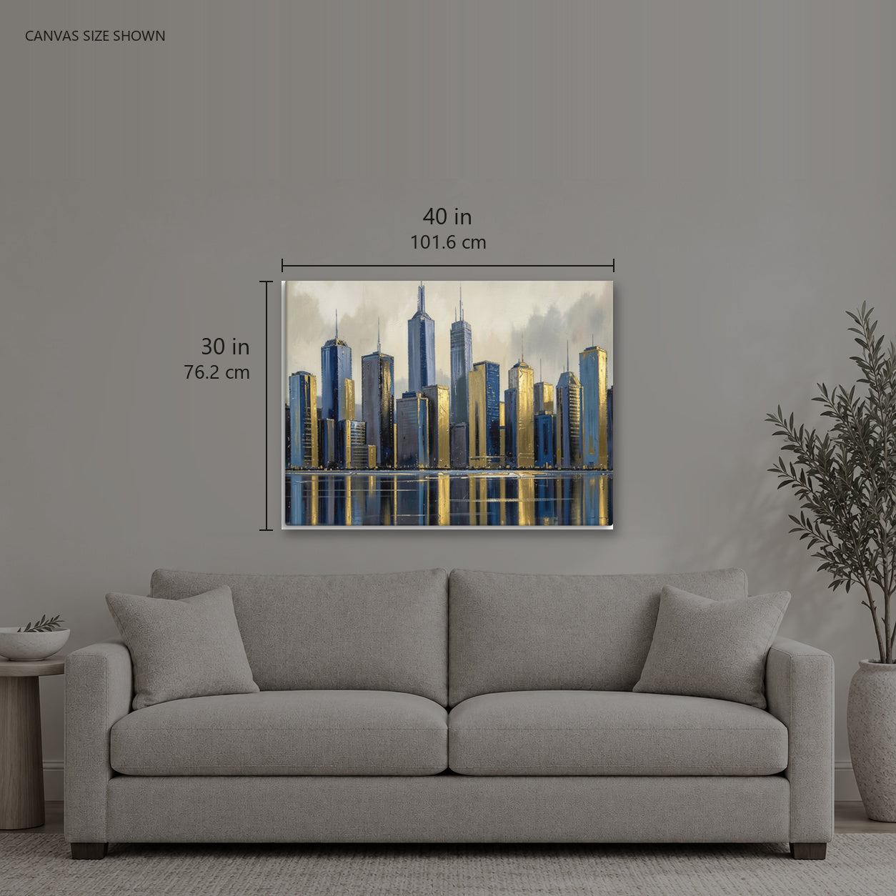 LUMINA — Canvas shown: 40 W × 30 H in (101.6 × 76.2 cm). Room reference; other formats and framed outside dimensions differ.