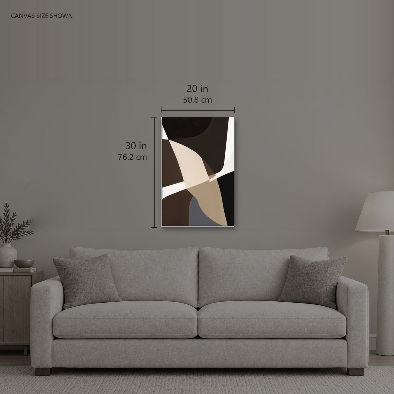 YIRGA 524 Vertical — Canvas shown: 20 W × 30 H in (50.8 × 76.2 cm). Room reference; other formats and framed outside dimensions differ.